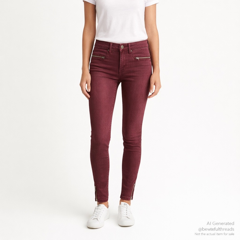 Abercrombie & Fitch 8R Burgundy Super Skinny High Rise Zip Ankle Jeans